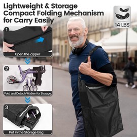 PLANET WALK Super Lightweight Rollator Walker for Seniors, Foldable Rolling Walker with Seat and 8" Rubber Wheels for All Terrain, Upgraded Height Adjustment Button with Cup Holder, Purple