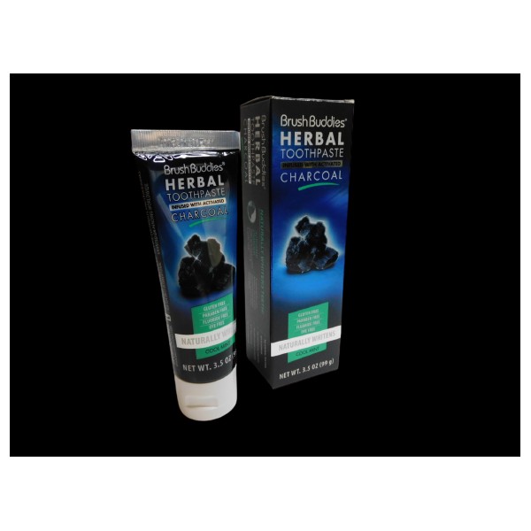 New - Brush Buddies Herbal Toothpaste Activated Charcoal Cool Mint 3.5oz