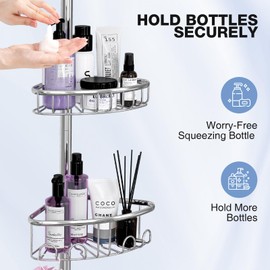 ESSEME Fits Corner Shower Caddy Tension Pole Only: Stainless Steel Waterproof Bathroom Shelf Basket - Medium Size 6.5" D x 10.94" W x 1.97" H