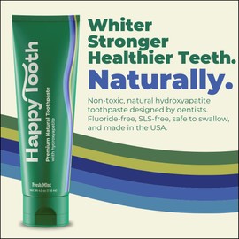 Happy Tooth Hydroxyapatite Toothpaste, Fluoride Free, Natural Whitening for Kids, Toddlers and Adults, SLS Free, Enamel Safe, Dentist Formulated with Clean Ingredients, Fresh Mint Flavor, 4.0 oz