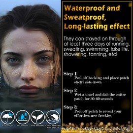 24pcs Gold and Silver Glitter Freckles Face Tattoo, Sparkle Freckles Temporary Face Tattoos, Body Face Glitter Makeup Patches Speckles, Waterproof Long Lasting Makeup Accessories for Women Girls