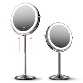 Fancii 9-Inch Lighted Makeup Mirror Height Adjustable with 10X /1X Magnification - Rechargeable, Double Sided LED Vanity Mirror with Light and Stand, 360° Swivel (Hailey)