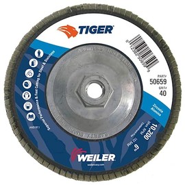 Weiler 50659 Tiger 5/8"-11 Arbor, 6" Diameter, 40 Grit, Zirconium, Phenolic Backing, Angled Abrasive Flap Disc