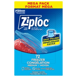 Ziploc Medium Food Storage Freezer Bags, Grip 'n Seal Technology for Easier Grip, Open and Close, 72 Count