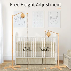FEISIKE Baby Crib Mobile Arm with Music Box Spin Motor, 57.4 Inch Mobile Arm for Crib Wooden Nursery Decor Hanger Holder for DIY Mobile