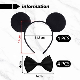 4 Pieces Mouse Hairbands And 4 Pieces Bow Decorations, Role-Playing Hair Accessories, Creative Hair Accessories, Party Costume Accessories.