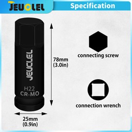 JEUCLEL 2Pcs 22mm Hex Impact Bit Socket, H22 1/2-Inch Impact Drive Allen Socket, Cr-Mo Steel Lengthen Hex Screwdriver Adapter for Electric Ratchet Wrenches Fastening Screws