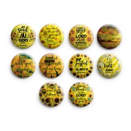 NewEights Bible Verse Sunflower Button Pins (1-Set X 10 Buttons) - Large 2.25" VBS Sunday School Easter Baptism Thanksgiving Christmas Rewards Encouragement Enticement Inspirational Gift
