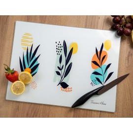 Tempered Glass Cutting Board - 15.75 x 11.81 in. Perfect for kitchen and serving. Resistant to stains, scratches, heat, and shattering. Enhance your culinary space with this plants inspired design