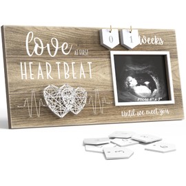 Baby Sonogram Picture Frame with Countdown Weeks - Standard 4"x3" Ultrasound Photo - Pregnancy Announcements Ideas - Gender Reveal Baby-Shower Gift - New Mom Expecting Parents to Be Keepsake Gifts