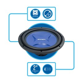 Jensen J4W12 12-Inch Subwoofer | 1200 Watts Peak Power | Blue Woofer Cone with Double Stitched Rubber Surround