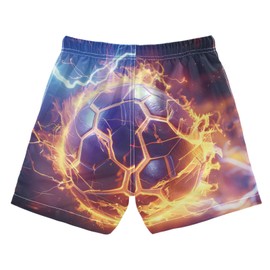 Boys Swim Trunks, Soccer Ball in Fire Lightning Beach Board Shorts Swim Shorts