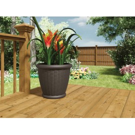 Suncast 1816WJ 18-Inch Resin Wicker Planter,Brown
