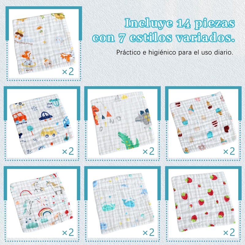 Janety Paños de Muselinas para Bebé, Set de 14 Toallitas