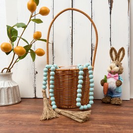 OMISHE 59in Wood Bead Garland with Tassels, Wooden Beads Garland, Decorative Beads Garland Decor, Farmhouse Beads Garland for Wall Hanging Home Festival Decor, Aqua, Teal