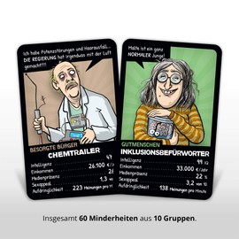 Postillon Games Minderheiten-Quartett Card Game (German Language), a Card Game Full of Prejudices, the Satire Classic, 100% Black Humour