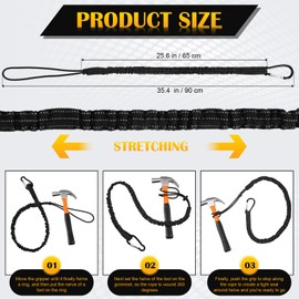LEIFIDE 6 Pcs Tool Lanyard Standard Length Safety Tool Leash 17.6lb 8kg Tough Adjustable Fall Protection Tether with Aluminum Screw Lock Buckle, Shock Cord Stopper and Retractable Loop End, Black