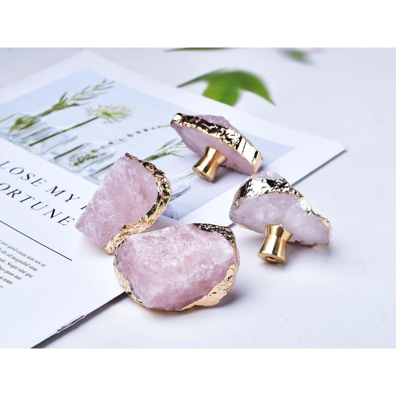 FZBHRO Rose Quartz Drawer Cabinet Knobs Pink Crystal Stone Knobs