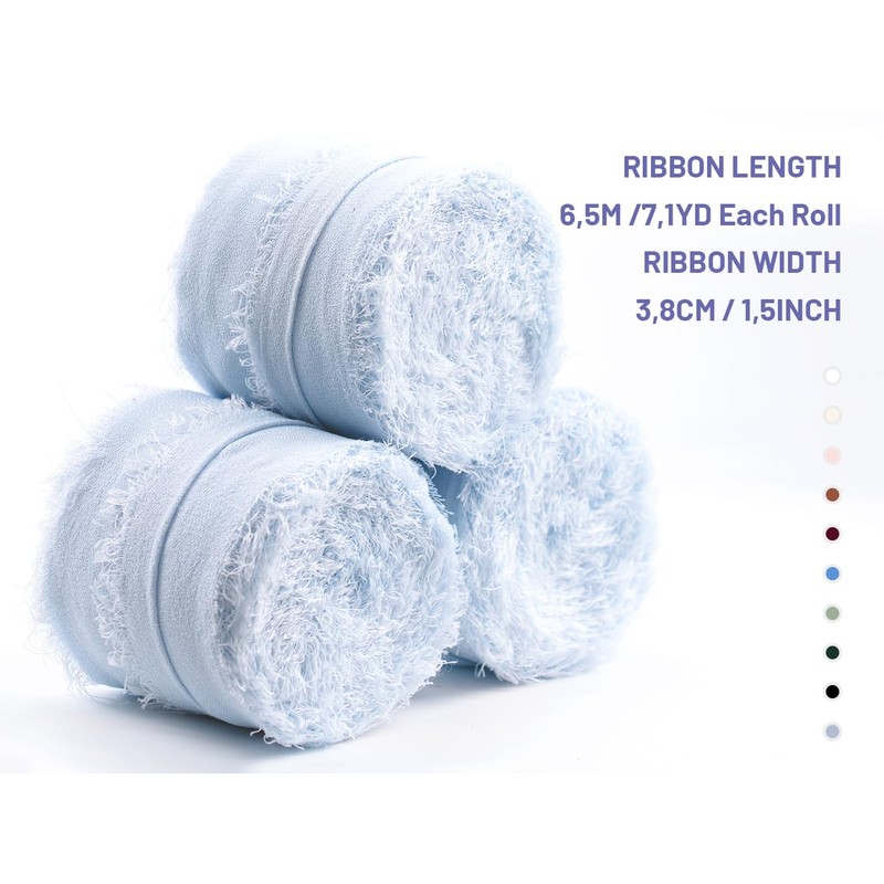 FAKILO Chiffon Ribbon Set - Light Blue, 3 Rolls, 3.8