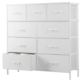 DUMOS 9 Drawer Fabric Dresser Storage Tower Organizer Unit for Bedroom Closet Cabinet - White
