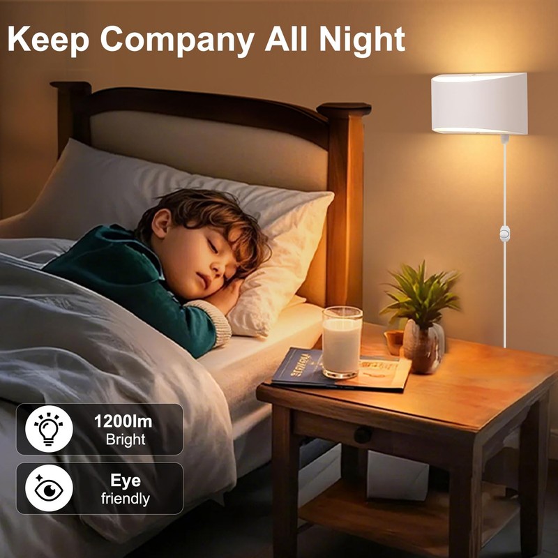 Lightess Plug in Wall Sconces 12W Modern LED Wall Light