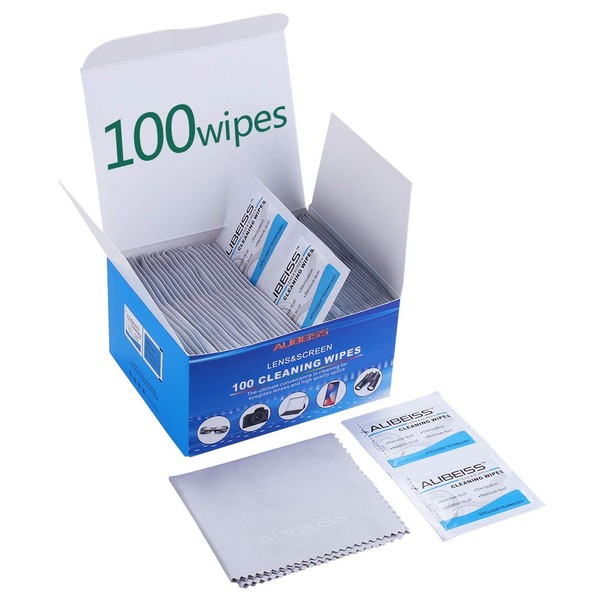 Pre-Moistened Lens Wipes ALIBEISS Screen Wipes for Glasses, Camera,Tablets, Smartphone, Screens and Other Delicate Surfaces,Pack of 100