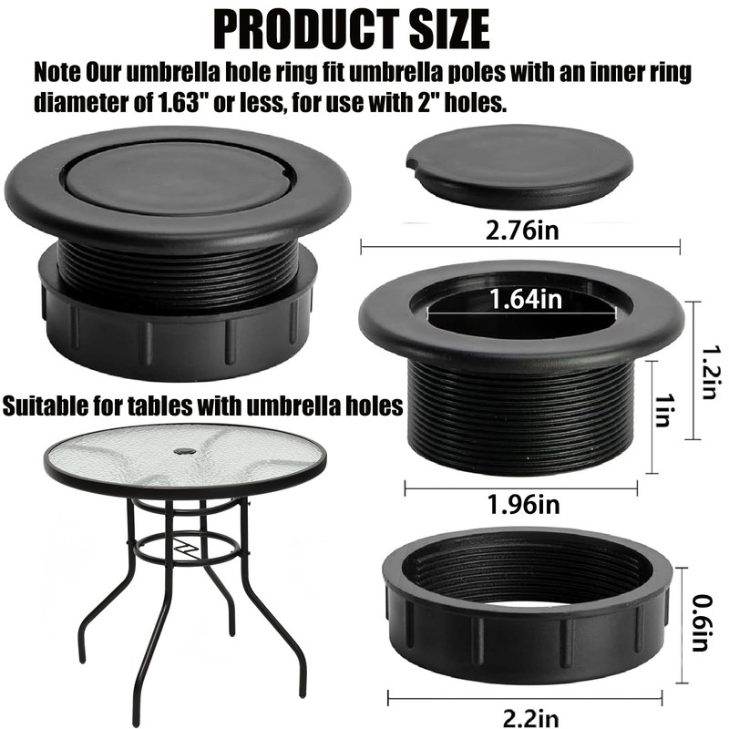 Patio Table Umbrella Hole Ring Plug Cap Set, Yard Parasol