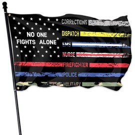 No One Fights Alone American Flags For Outside 3x5 Ft Multi Thin Line Nurse First Responders Hero Nurse Police Fire Flag Double Sided For House Yard Outdoor Patriotic Banner Decor