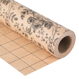 Ulmasinn Kraft Floral Wrapping Paper Roll - 17 Inches x 33 Feet - Vintage Black Floral Design with Cut Lines for Upscale Gifts, Birthday, Bridal Shower, Wedding, Mother’s Day, Valentine's Day