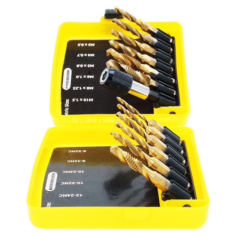 AUTOTOOLHOME Titanium Combination Drill Tap Bit Set 13PCS SAE and