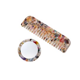 1Pc Mini Mirror Comb Set Round Travel Mirror Pocket Mirror Comb Makeup Comb Mirror Portable Compact Cosmetic Mirrors Wide Tooth Comb