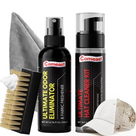 Hat Cleaner Kit,Ready-To-Use Foam,Quick Drying for Cleaning Baseball Caps of All Materials Cotton,Wool,Leather,Felt and More Cleans 50+ Hats (Cleaner 6.76oz+Deodorizer 6.76oz,Towel,Brush)