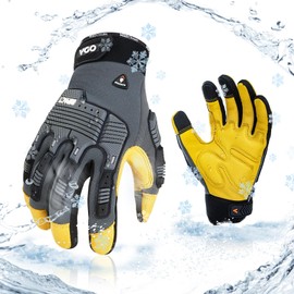Vgo... -20℃/-4°F COLDPROOF,Winter Work Leather Gloves,Mechanics Gloves,Impact Gloves,Anti-Vibration Gloves,Heavy Duty,Water Resistant(Size M,Gray,CA7725FW)