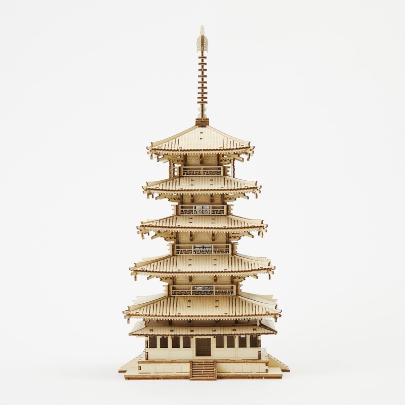 wa-gu-mi Five-storied Pagoda Wooden Architecture 3D Puzzle - Fun DIY