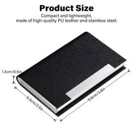 FORYEE Business Card Holder, Stainless Steel Leather Professional Card Case for Women & Men, Name ID Credit Card Holders with Magnetic, Slim Portable Carrier Wallet Purse for Social (JG-Black)