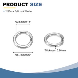 sourcing map 120 Pcs M3.5 Split Lock Washers, 304 Stainless Steel Spring Lock Washer 3.5mm ID 5.7mm OD 0.98mm Thick for Screws Bolts Fasteners