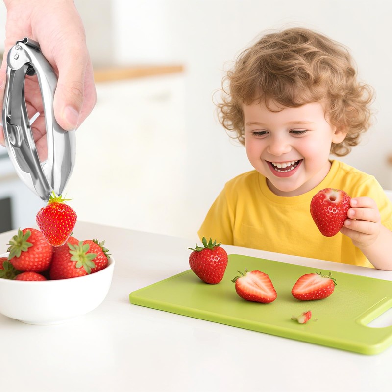 Strawberry Huller, 304 Stainless Steel Fruit Stem Remover with Safety