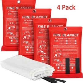 4 Pack-Prepared Hero Emergency Fire Blanket  - Fire Suppression Blanket for Kitchen, 40” x 40” Fiberglass Fire Blanket for House Rapid Fire Suppression， Flame Retardant Protection and Heat Insulation Designed， for Kitchen,Fireplace, Grill, BBQ - Specific