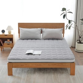 Welnow Japanese Futon Floor Mattress, Queen Size Thick Tatami Mat Portable & Foldable Roll Up Floor Bed Mattress with Storage Bag, Sleeping Pad for Adults, Dorm, Guest Bed, Camping and Travel, Grey