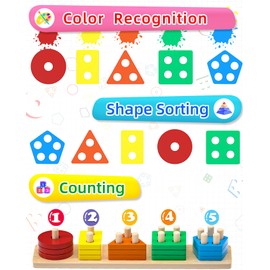 Uping Wooden Toy Sorting Toy from 1 Year Motor Skills Learning Toy, Colours and Shapes Sorting Game Puzzles Stacking Toy Learning Toy for Baby Boys & Girls from 1 2 3 Years
