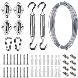 Sun Shade Hardware Kit for Rectangle and Square Sun Shade Sails Installation,5 inch Heavy Duty Anti-Rust Sail Shade Hardware Kit with 50 ft Cable Wire Ropes