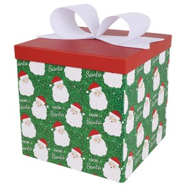 LaRibbons Large Christmas Gift Boxes with Lids,10x10x10 Inches Santa Design Folding Square Gift Boxes for Christmas Decorative,Xmas,Present,Storage,Green
