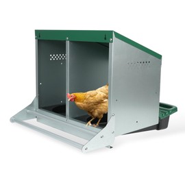 Chicken Nesting Box, 2 Holes Nesting Boxes for Chickens, Heavy Duty Metal Chicken Laying Boxes, Roll Away Nesting Box Egg Collection Tray, Nesting Box with Roosting Pole for Chicken Coop(Green)