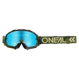 O'NEAL | Bicycle & Motocross Goggles | MX MTB DH FR Downhill Freeride | High Quality 1.2mm 3D Lens for Ultimate Clarity, UV Protection | B-10 Goggle Camo V.22 | Army Green - Blue Mirrored | One Size