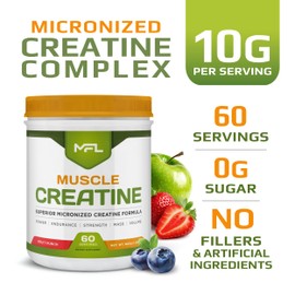 MFL Muscle Creatine | 3 Forms of Micronized Creatine | 10g | 0 Sugar | Sweetened with Stevia | All-Natural | 60 Servings (Fruit Punch)