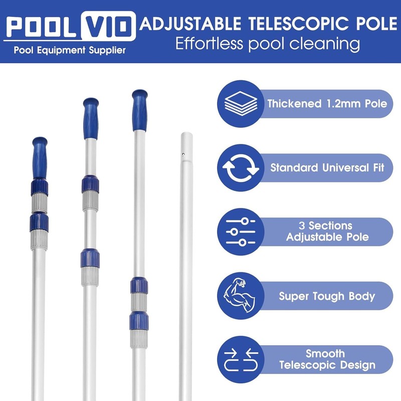 Poolvio 15 FT Telescopic Pool Pole - Adjustable 3 Piece