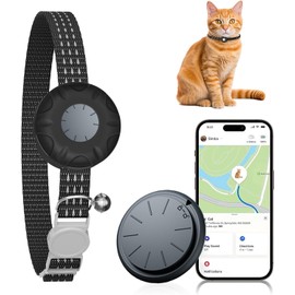 GPS Tracker, Pet GPS Tracker for Cats, Cat GPS Tracker Collar with Safety Elastic Buckle, Tractive GPS Cat Tracker, Compatible with Apple Find My App (Only iOS), No Monthly Fee, Black