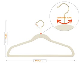 Korpai Velvet Hangers 100 Pack,Felt Hangers with Gold 360 Swivel Hook,Coat Hanger Non Slip,Heavy-Duty,Space Saving,Slim Clothes Hangers for Pants,Outfit,Skirts,Suits,Coats,Dresses ect,Beige