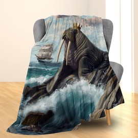 Ti Caldi Majestic Walrus Blanket, Soft Warm Lightweight Animal Flannel Throw Blanket for Couch, Bed, Travel & Outdoor, Cozy Fluffy Fuzzy Blankets for Adults Kids, Home Decor 80×60 in
