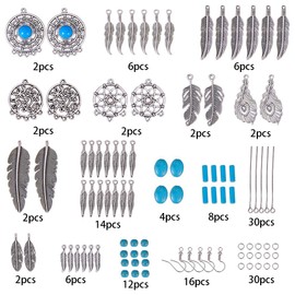 SUNNYCLUE 1 Box DIY 8 Pairs Bohemian Feather Dream Catcher Earring Making Starter Kit with Dreamcatcher Feather Charm Connector, Turquoise Gemstone Beads, Earring Hooks Jewelry Supplies Beginners…